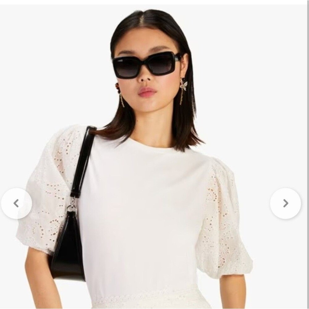 Kate Spade New York White Cotton Cutwork Eyelet Puff Sleeve T-Shirt Top XS NWOT